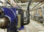 Moscow,Russia,Compressor station in an ice rink, machinery used for rink ice cooling. Machine room,with pipes and cooling equipment.