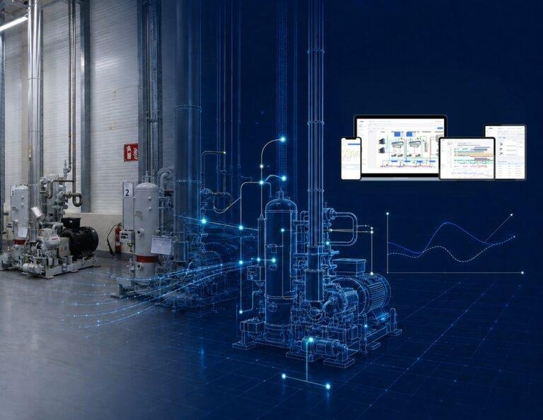 Afbeelding van slimme aansturing van industriële koelmachines.